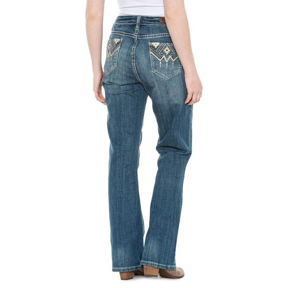 Rock & Roll Cowgirl Metallic Aztec Mid Rise Bootcut Jeans - Medium Vintage